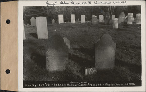 Cooley, Pelham Hollow Cemetery, lot 72, Prescott, Mass., ca. 1930-1931