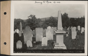 Brigham, Pelham Hollow Cemetery, lot 126, Prescott, Mass., ca. 1930-1931