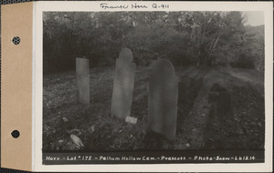 Horr, Pelham Hollow Cemetery, lot 175, Prescott, Mass., ca. 1930-1931