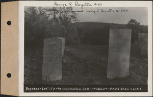 Boynton, Pelham Hollow Cemetery, lot 177, Prescott, Mass., ca. 1930-1931