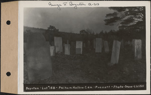 Boynton, Pelham Hollow Cemetery, lot 168, Prescott, Mass., ca. 1930-1931