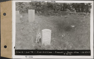 Clark, Fish Hill Cemetery, lot 14, Prescott, Mass., June 20, 1932