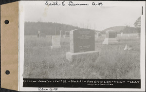 Barrows - Johnston, Pine Grove Cemetery, Block no. 1, lot 32, Prescott, Mass., Oct. 25, 1932