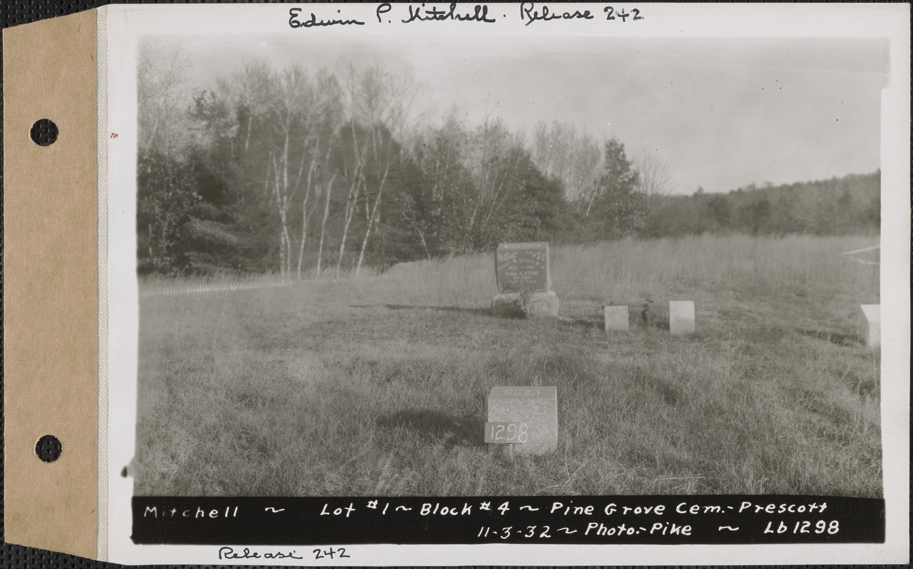 Mitchell, Pine Grove Cemetery, Block no. 4, lot 1, Prescott, Mass., Nov