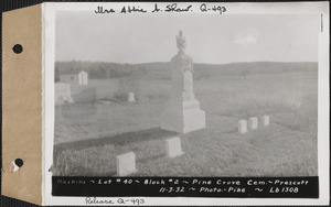 Haskins, Pine Grove Cemetery, Block no. 2, lot 40, Prescott, Mass., Nov. 3, 1932