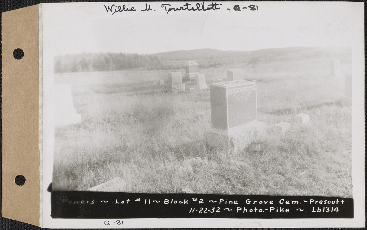 Powers, Pine Grove Cemetery, Block no. 2, lot 11, Prescott, Mass., Nov