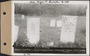 Clarissa G. Stacy, Jacob Stacy, Jason Powers Cemetery, lot 10, graves #25 and #24, Prescott, Mass., July 17, 1934