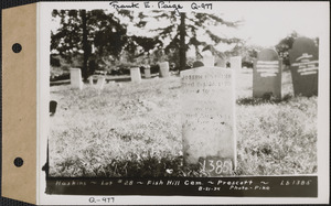 Haskins, Fish Hill Cemetery, lot 28, Prescott, Mass., Aug. 21, 1934
