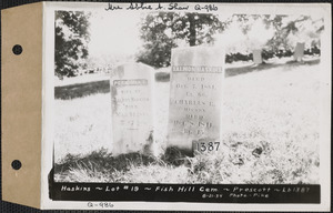 Haskins, Fish Hill Cemetery, lot 19, Prescott, Mass., Aug. 21, 1934