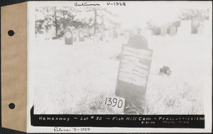 Hemenway, Fish Hill Cemetery, lot 32, Prescott, Mass., Aug. 21, 1934