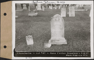 Chamberlin, Dana Center Cemetery, lot 27, Dana, Mass., Apr. 28, 1937