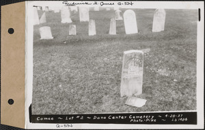 Comee, Dana Center Cemetery, lot 2, Dana, Mass., Apr. 28, 1937