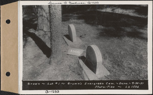 Brown, Brown's Evergreen Cemetery, lot 1, Dana, Mass., Apr. 30, 1937