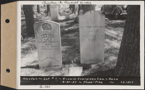 Luther and Sarah Amsden, Brown's Evergreen Cemetery, lot 7, Dana, Mass., Apr. 30, 1937