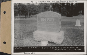 Joslyn, Dana Center Cemetery, lot 94, Dana, Mass., Apr. 30, 1937
