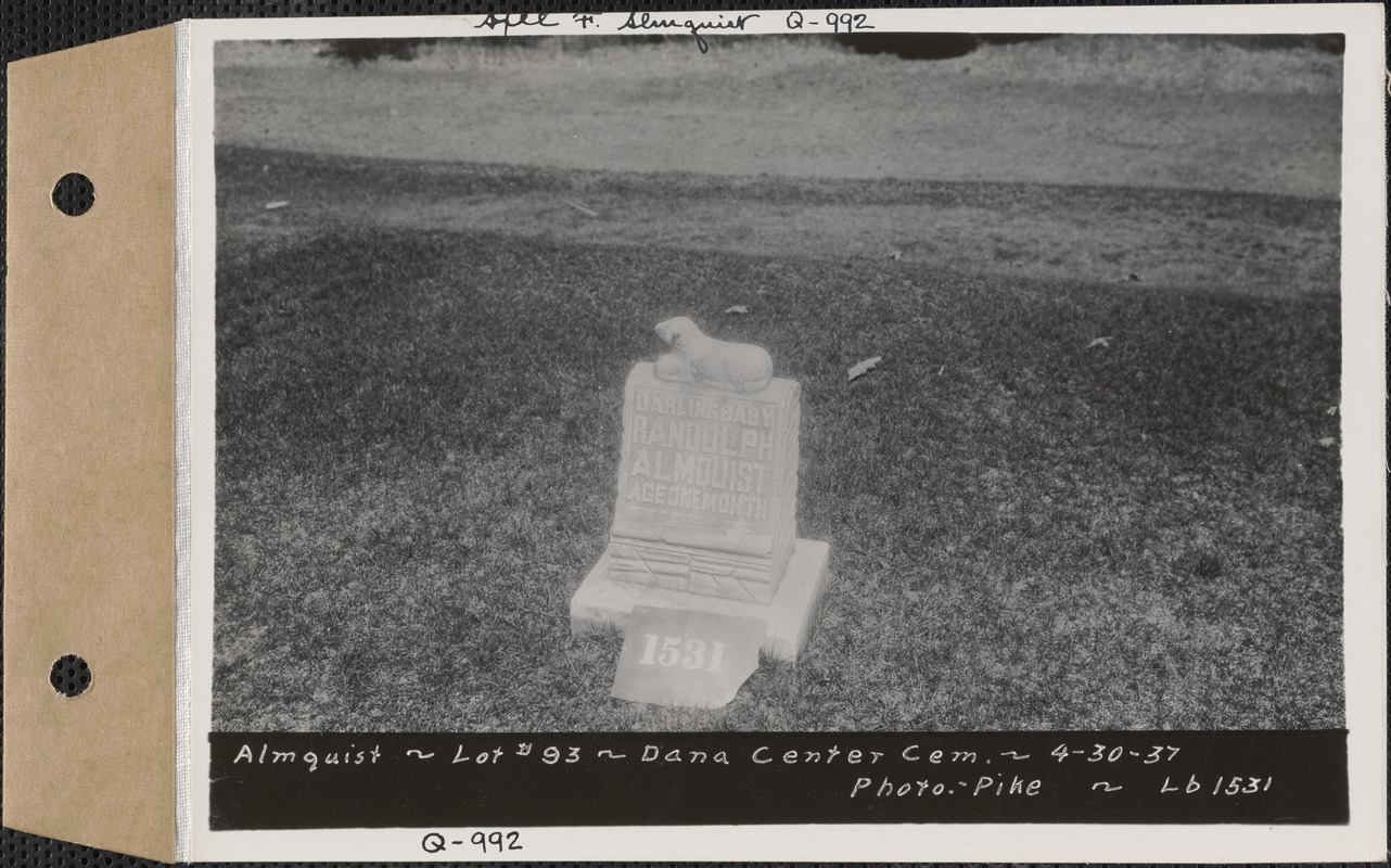 Almquist, Dana Center Cemetery, lot 93, Dana, Mass., Apr. 30, 1937