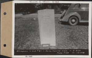 Abigail Stimpson, Dana Center Cemetery, lot 87, Dana, Mass., May 4, 1937