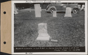 Babbitt - Lincoln, Dana Center Cemetery, lot 85, Dana, Mass., May 4, 1937