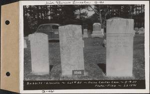 Babbitt - Lincoln, Dana Center Cemetery, lot 85, Dana, Mass., May 4, 1937