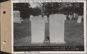 Benjamin and Didama Richardson, Dana Center Cemetery, lot 84, Dana, Mass., May 4, 1937