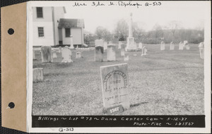 William E. Billings, Dana Center Cemetery, lot 73, Dana, Mass., May 12, 1937