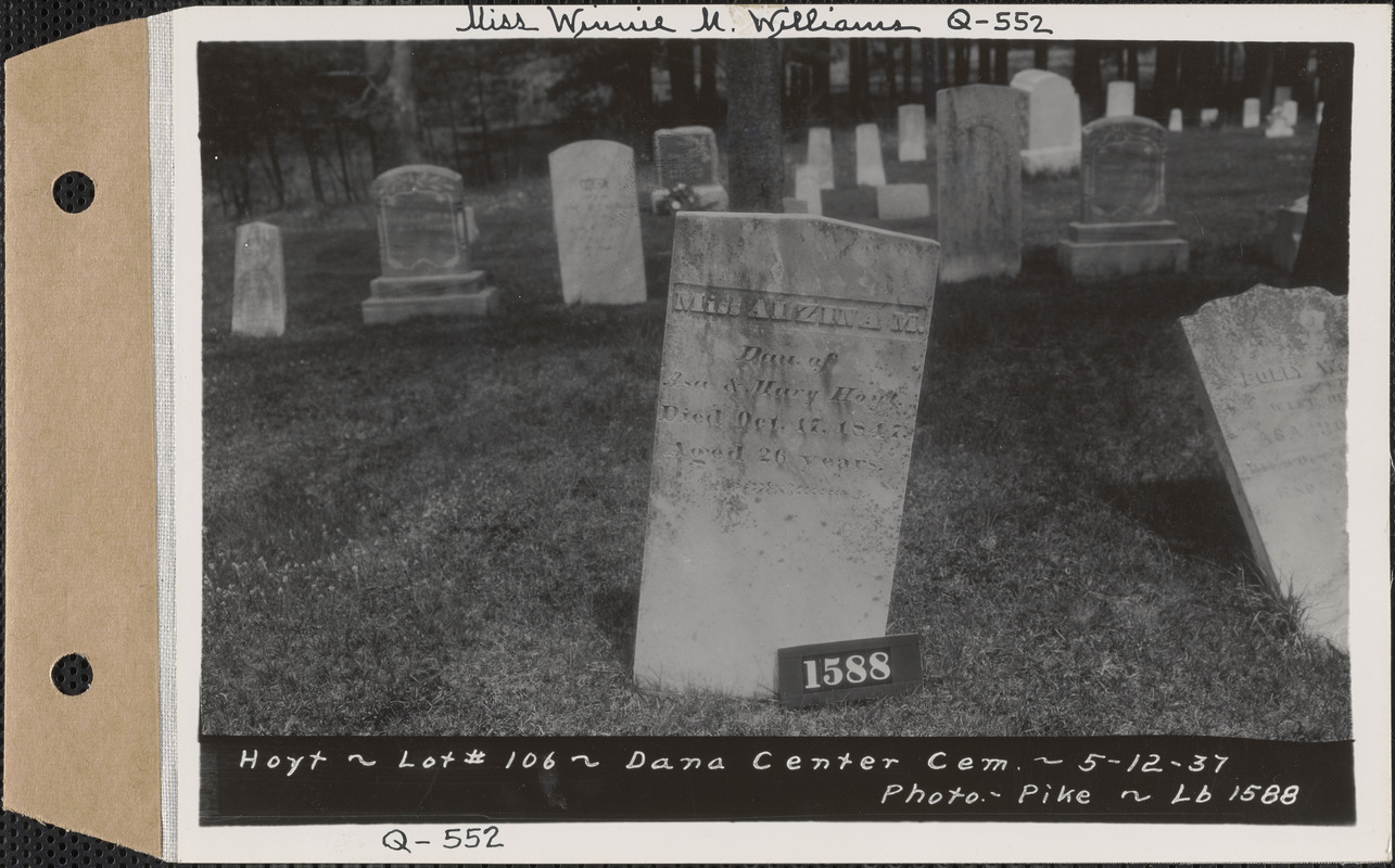 Hoyt, Dana Center Cemetery, lot 106, Dana, Mass., May 12, 1937