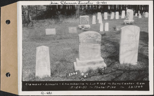 Clement - Lincoln - Chamberlin, Dana Center Cemetery, lot 105, Dana, Mass., May 24, 1937