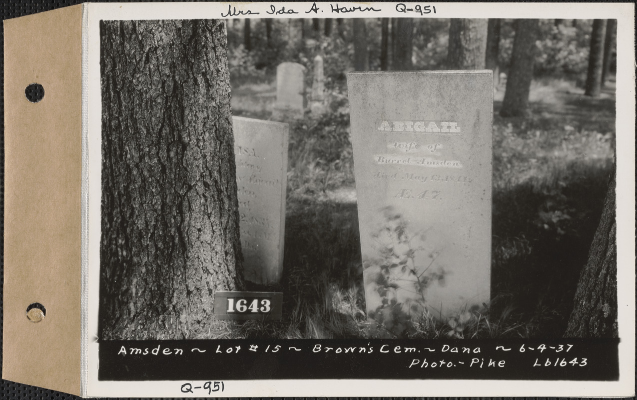 Amsden, Brown's Cemetery, lot 15, Dana, Mass., June 4, 1937