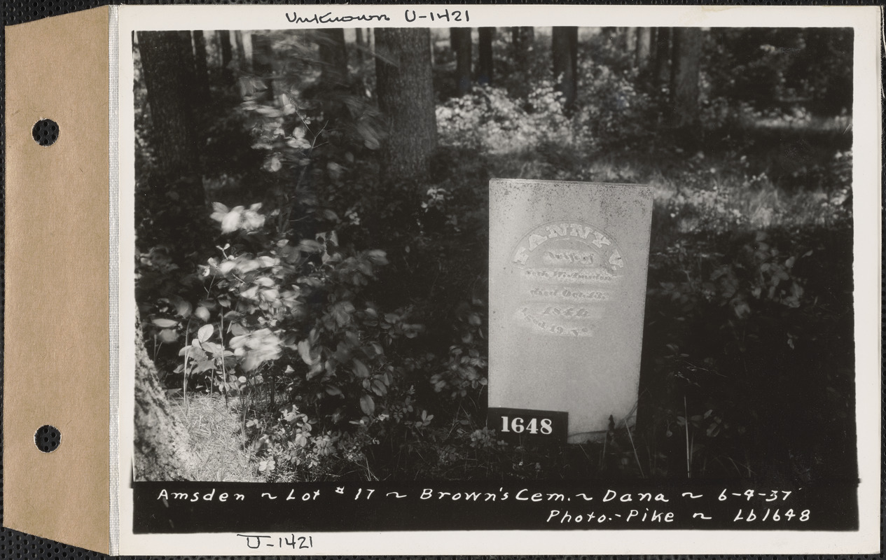 Amsden, Brown's Cemetery, lot 17, Dana, Mass., June 4, 1937