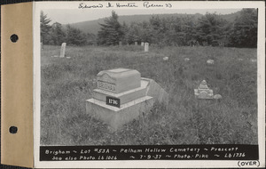 Brigham, Pelham Hollow Cemetery, lot 53a, Prescott, Mass., July 9, 1937