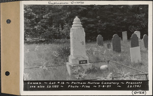 Cowan, Pelham Hollow Cemetery, lot 16, Prescott, Mass., July 9, 1937