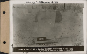 Estus Ward, Packardsville Cemetery, lot 49, Enfield, Mass., Apr. 25, 1938