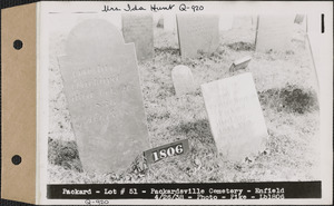 Erastus Packard, Cyrus Packard, Packardsville Cemetery, lot 51, Enfield, Mass., Apr. 26, 1938