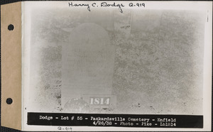 Abel Dodge, Packardsville Cemetery, lot 55, Enfield, Mass., Apr. 26, 1938