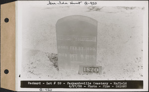 Alpheus T. Packard, Packardsville Cemetery, lot 59, Enfield, Mass., Apr. 27, 1938