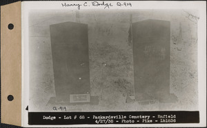 Hollis and Elizabeth G. Dodge, Packardsville Cemetery, lot 68, Enfield, Mass., Apr. 27, 1938