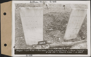 Daniel and Rebekah Hager, Golden Lake Cemetery, lot 32, New Salem, Mass., Apr. 28, 1939