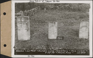 Weeks, Golden Lake Cemetery, lot 59, New Salem, Mass., Apr. 28, 1939