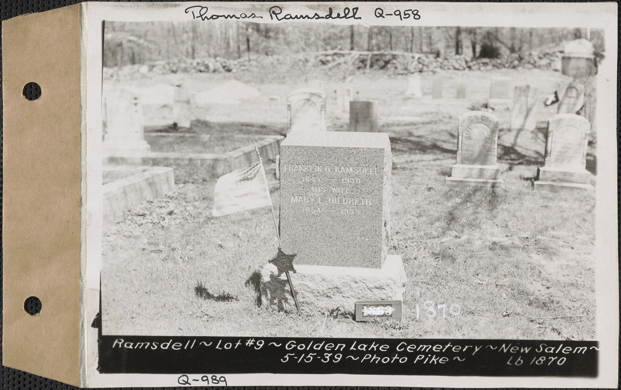 Franklin O. Ramsdell and Mary E. Hildreth, Golden Lake Cemetery, lot 9
