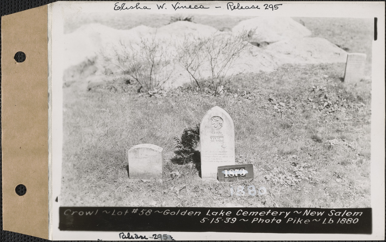 Crowl Golden Lake Cemetery Lot 58 New Salem Mass May 15 1939 Digital Commonwealth 