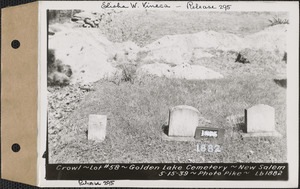 Crowl, Golden Lake Cemetery, lot 58, New Salem, Mass., May 15, 1939