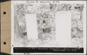 Williams, Williams Cemetery, lot 10, Dana, Mass., June 13, 1939