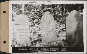 Hopkins, Hopkins Cemetery, lot 2, Dana, Mass., June 28, 1939