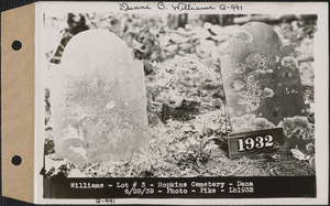 Williams, Hopkins Cemetery, lot 3, Dana, Mass., June 28, 1939