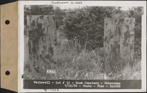 Amelia and George Wetherell, Snow Cemetery, lot 16, Petersham, Mass., July 12, 1939