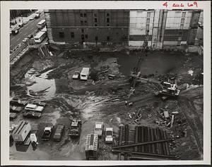 Construction of Boylston Building, Boston Public Library, excavation site