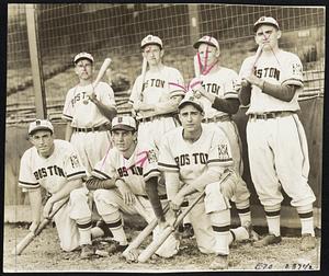 Seeking to Show- enough to warrant their being taken south in the spring, this group of Hartford Bees has been recalled to the parent club to finish out the season. Back row, left to right-Carvel Rowell Bill Barnicle, Bill Wietelmann and Tom Earley, Front row-Ralph Hodgin, Al Moran and Sebastian Sisti.