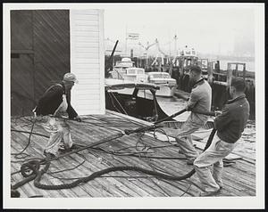 N. E. Marina. L-R. Ralph Hawes (Hawes) - Quincy. Melvin Dobson - Milton. Frank Peters - Rockland
