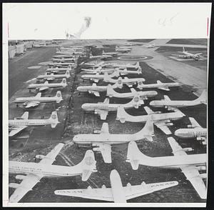 Strike-Grounded planes form neat pattern at Miami’s International Airport as strike of flight engineers goes into sixth day.