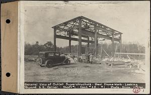 Contract No. 25,Superstructure, Wachusett Outlet Works Building, Shaft 1, Wachusett-Coldbrook Tunnel, West Boylston, general view of Outlet superstructure, steel frame work, looking toward southeast corner, Shaft 1, West Boylston, Mass., Nov. 3, 1930